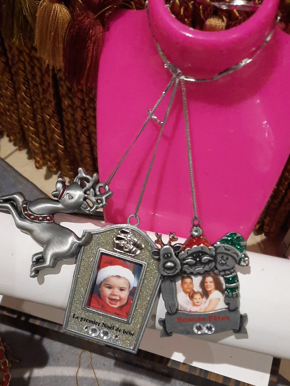 Lot of 3 Holiday Photo Frames Matte Silver & Sparkle Happy Holidays - French